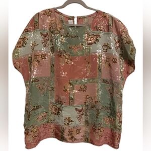 WOMEN'S VINTAGE MAGGIE LAWRENCE COLLECTION PASTEL FLORAL BLOUSE SIZE 18/20 💚🩷